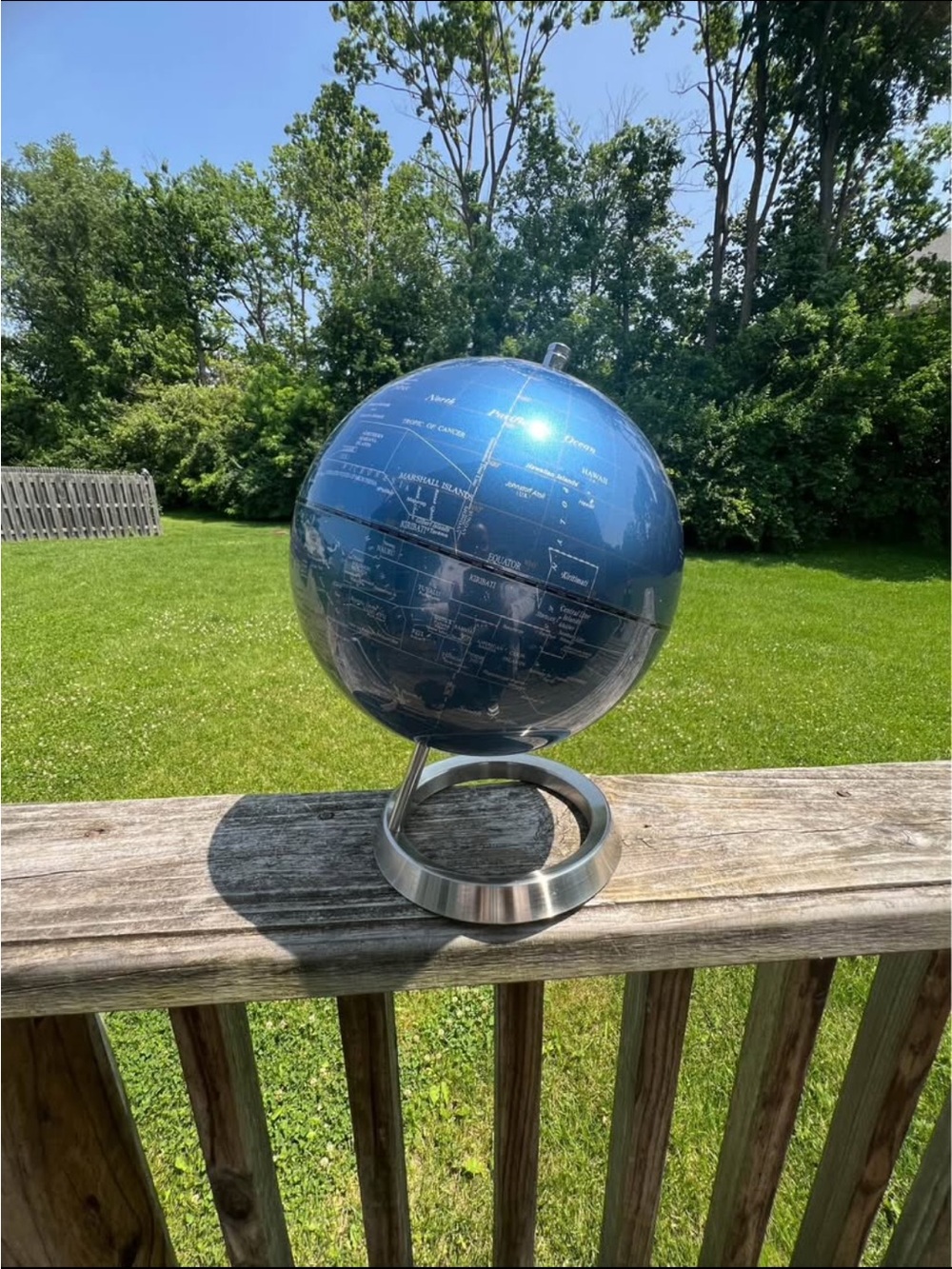 Modern Navy Blue Decorative Globe with Brushed Metal Stand
